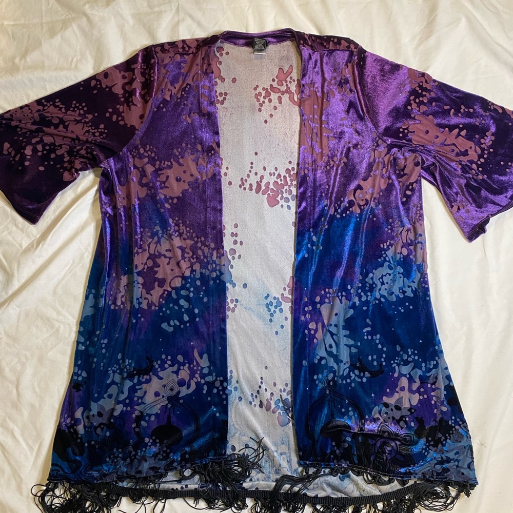 Disney Aladin Velvet Fringe Cardigan Kimono Open Front 3/4 Sleeve Women's SizeSM